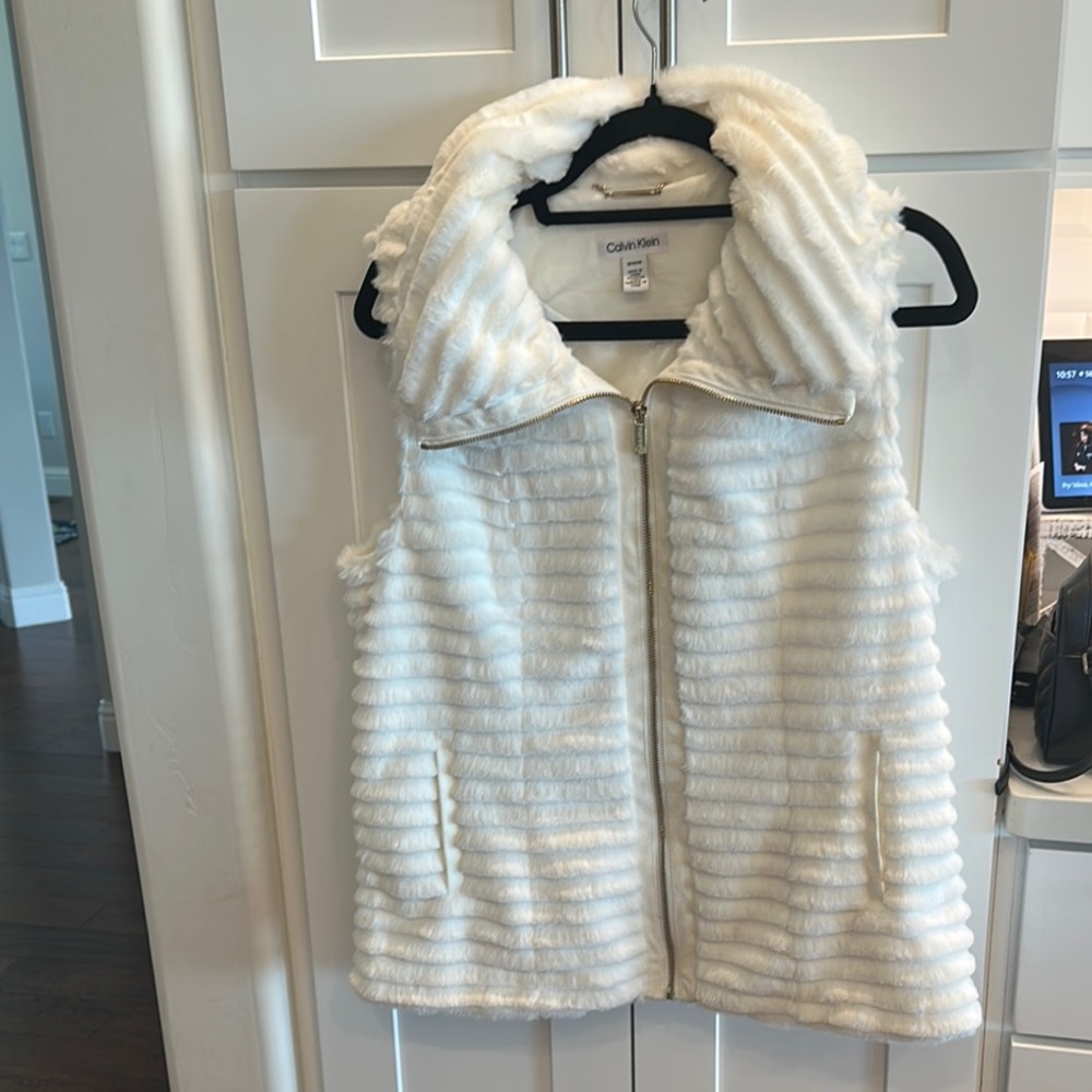 Calvin Klein White Faux Fur Vest